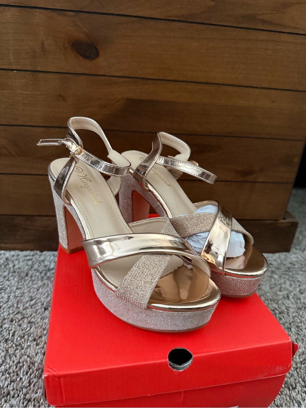 Platform Block Heel Sandals in Rose Gold
